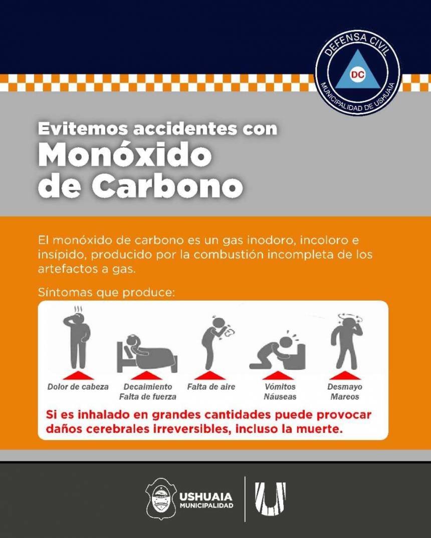 Monóxido de carbono: la Municipalidad de Ushuaia recuerda medidas clave para prevenir intoxicaciones.