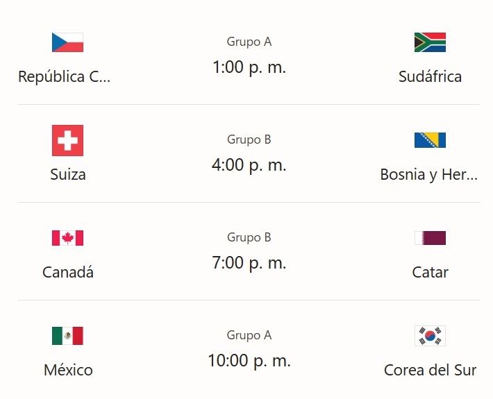  El Mundial 2026 abre la segunda fecha de fase de grupos con partidos clave en las zonas A y B