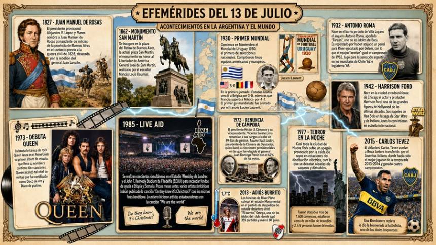 #Efemérides 13 de julio: Un día como hoy... Recordamos los hechos que marcaron la historia.