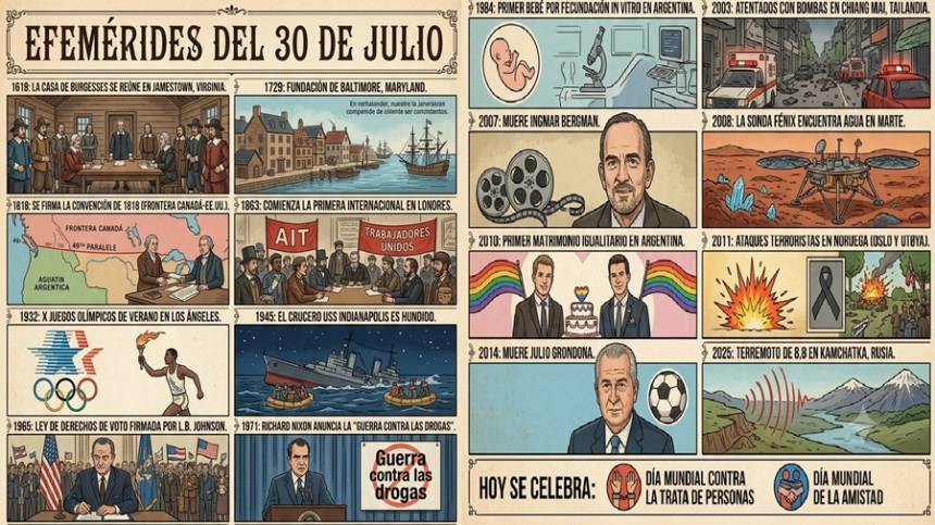 Efemérides 30 de julio: Un día como hoy... Recordamos los hechos que marcaron la historia.