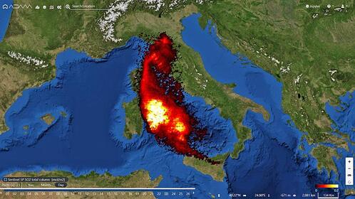 misiones de dióxido de azufre del Etna