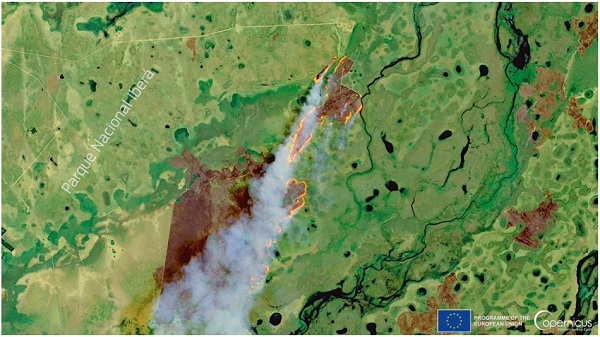 Mapa satelital de los  20 focos activos y los incendios que no se detienen