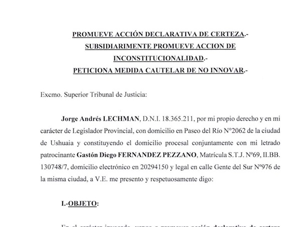 Lechman solicitó a la justicia que establezca si la convocatoria a elecciones es legal o no