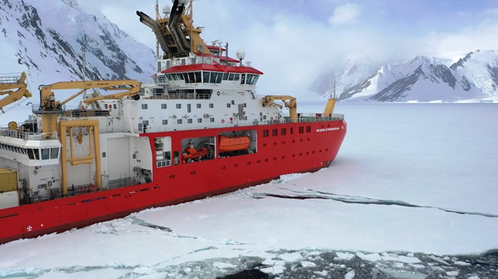 El rompehielos británico Sir David Attenborough cruzó aguas argentinas. Foto: captura/ British Antarctic Survey